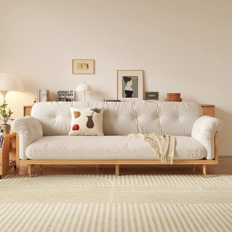Divano moderno JASIWAY a 3 posti imbottito in cotone e lino, beige
