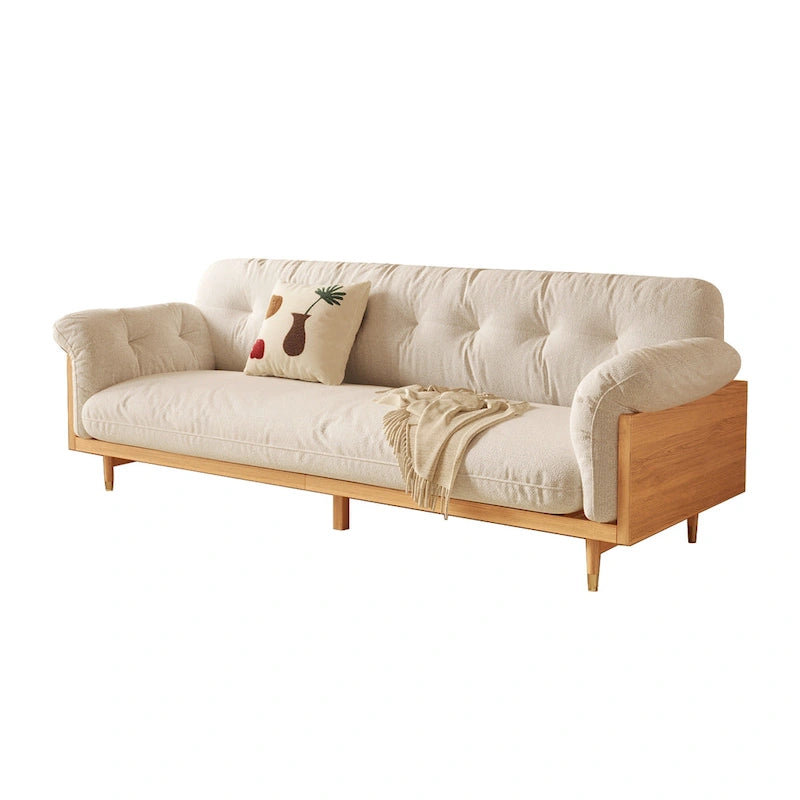 Divano moderno JASIWAY a 3 posti imbottito in cotone e lino, beige