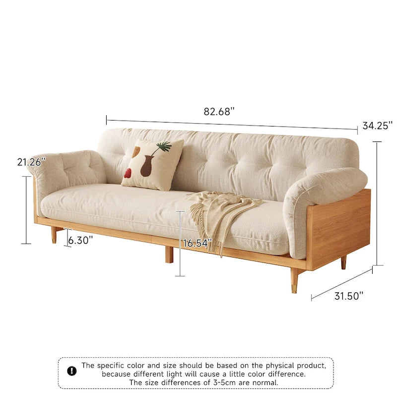 Divano moderno JASIWAY a 3 posti imbottito in cotone e lino, beige