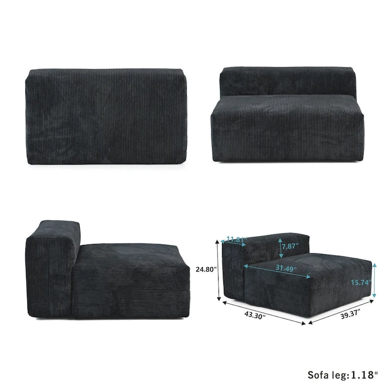 142 Contemporary Corduroy Sectional Sofa Classic Deep Couch