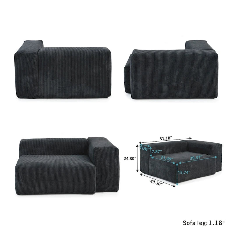 142 Contemporary Corduroy Sectional Sofa Classic Deep Couch