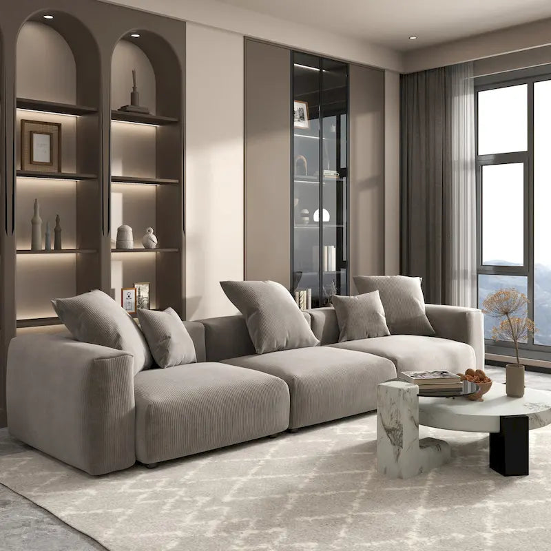 142 Contemporary Corduroy Sectional Sofa Classic Deep Couch