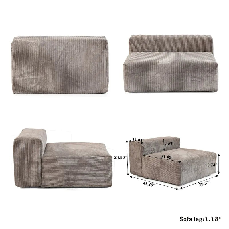 142 Contemporary Corduroy Sectional Sofa Classic Deep Couch