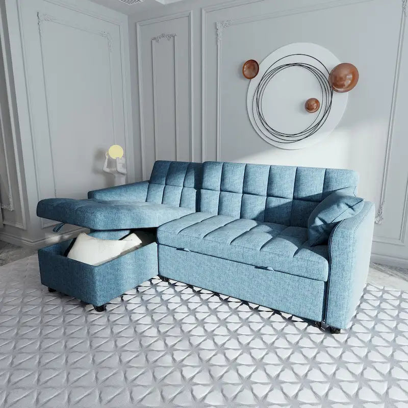 L-shaped Pull-out Sleeper Sectional Sofa Bed with Storage Chaise