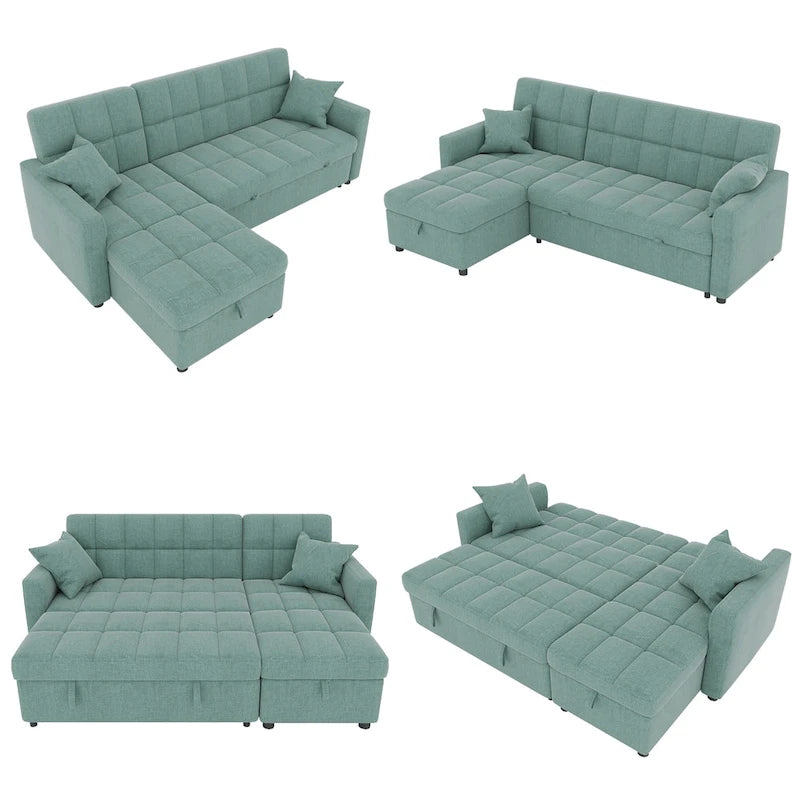 L-shaped Pull-out Sleeper Sectional Sofa Bed with Storage Chaise