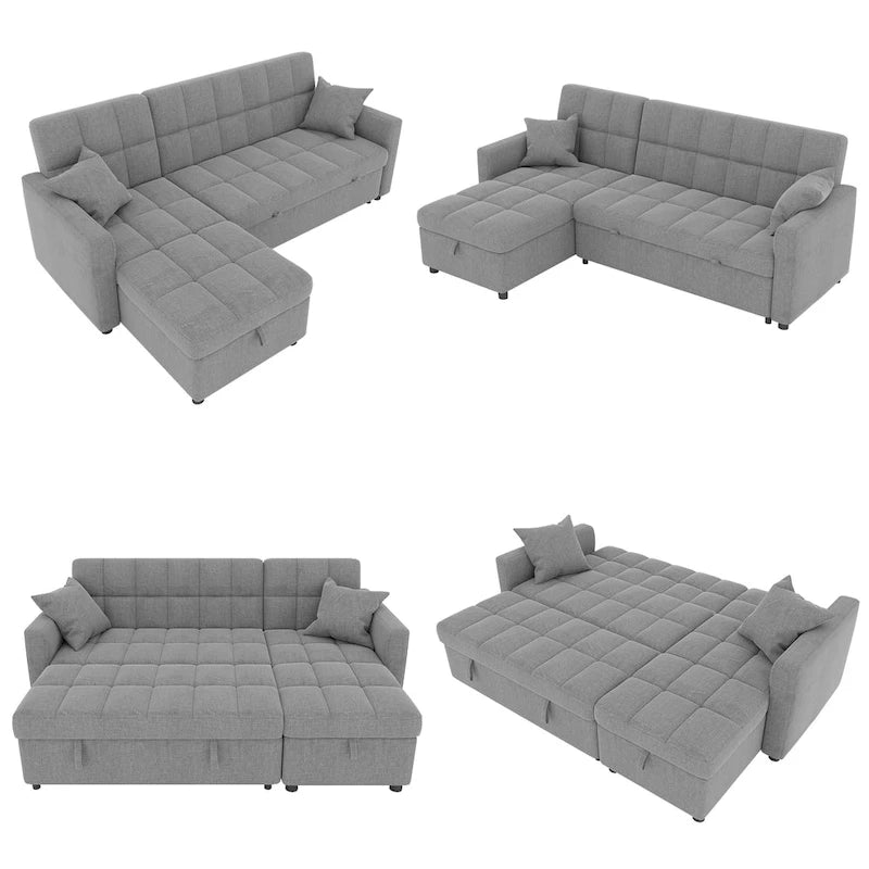 L-shaped Pull-out Sleeper Sectional Sofa Bed with Storage Chaise