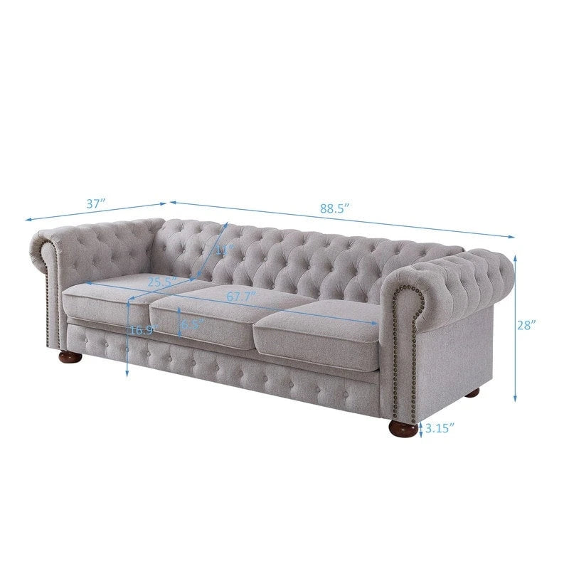 Divano Chesterfield in Tessuto di Lino