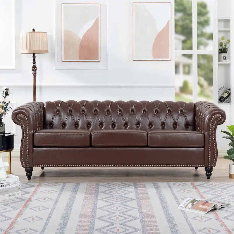 Comfortable 3-Seater Sofa with Fashion Striped Seat Cushion