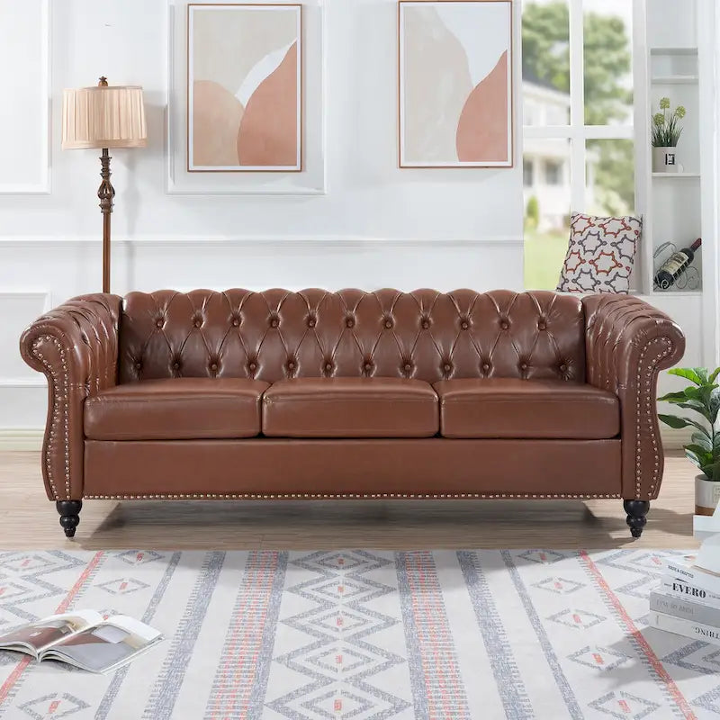Comfortable 3-Seater Sofa with Fashion Striped Seat Cushion