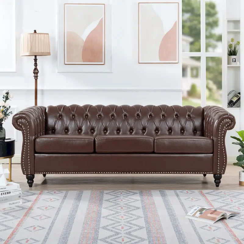 Comfortable 3-Seater Sofa with Fashion Striped Seat Cushion
