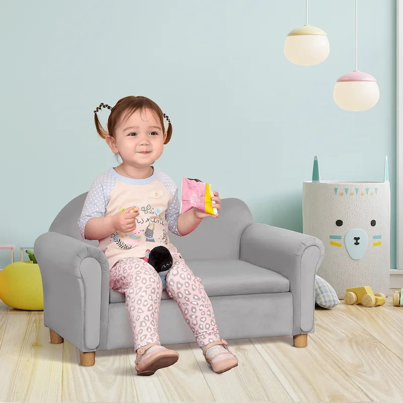 Divano per bambini Qaba, sedia con braccioli in legno per bambini in età prescolare, divanetto per bambini per la camera dei bambini, asilo con vano portaoggetti nascosto