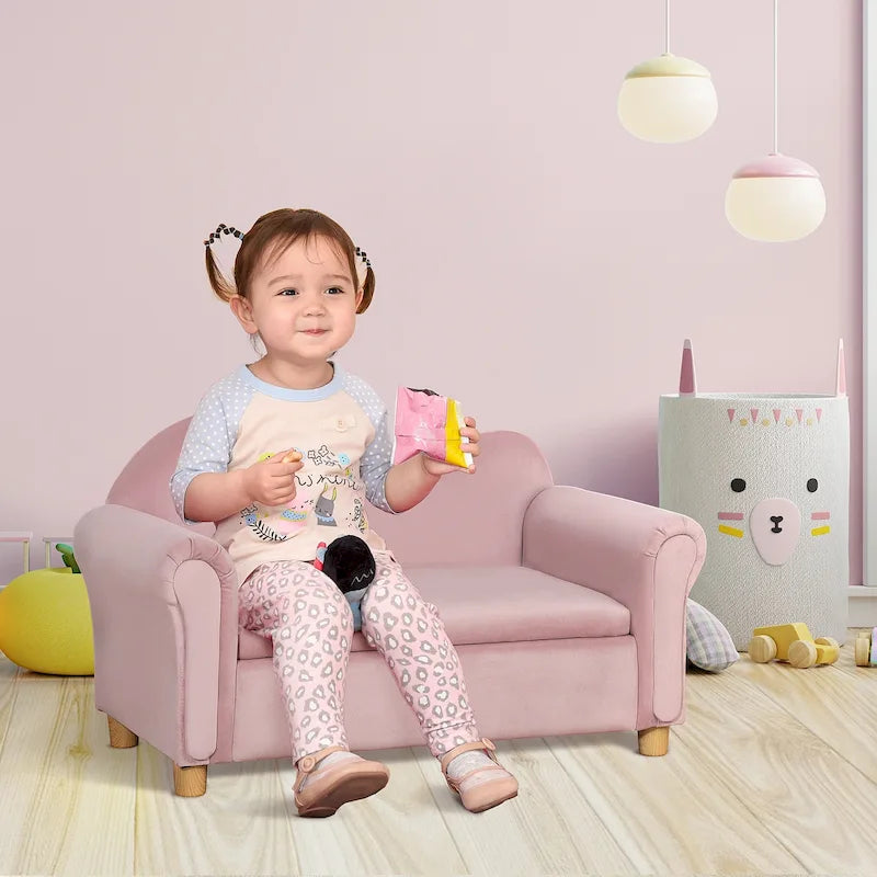 Divano per bambini Qaba, poltrona con braccioli in legno per la scuola dell'infanzia, divano per bambini per cameretta e asilo con vano portaoggetti nascosto
