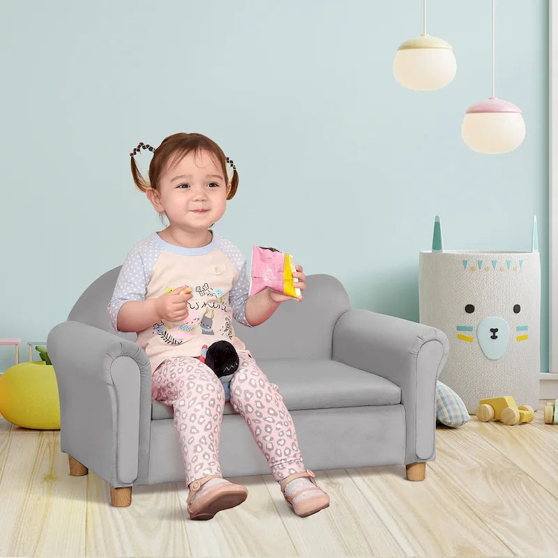 Qaba Kids Sofa, Wooden Armrest Chair for Preschool, Toddler Couch for Kids Room, Kindergarten with Hidden Storage Compartment