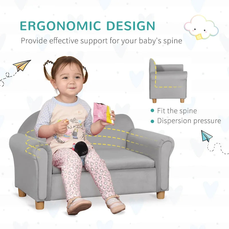 Divano per bambini Qaba, sedia con braccioli in legno per bambini in età prescolare, divanetto per bambini per la camera dei bambini, asilo con vano portaoggetti nascosto