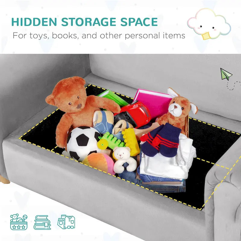 Divano per bambini Qaba, sedia con braccioli in legno per bambini in età prescolare, divanetto per bambini per la camera dei bambini, asilo con vano portaoggetti nascosto