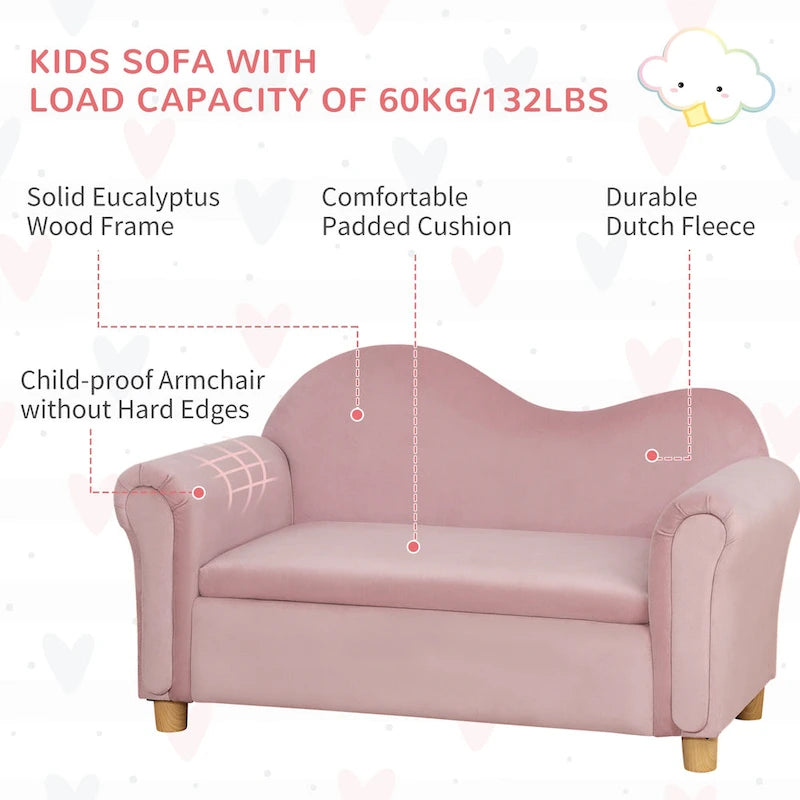 Divano per bambini Qaba, sedia con braccioli in legno per bambini in età prescolare, divanetto per bambini per la camera dei bambini, asilo con vano portaoggetti nascosto