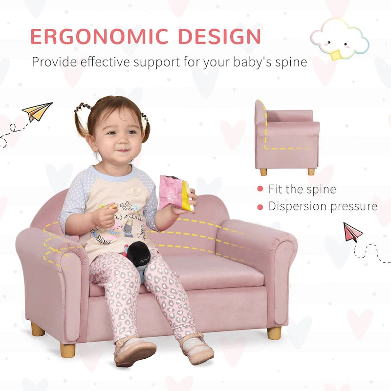 Divano per bambini Qaba, sedia con braccioli in legno per bambini in età prescolare, divanetto per bambini per la camera dei bambini, asilo con vano portaoggetti nascosto
