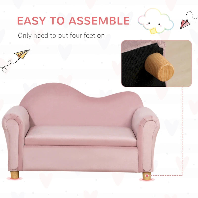 Divano per bambini Qaba, sedia con braccioli in legno per bambini in età prescolare, divanetto per bambini per la camera dei bambini, asilo con vano portaoggetti nascosto