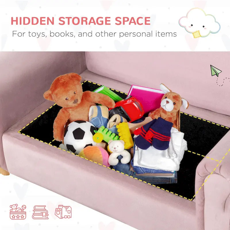 Divano per bambini Qaba, sedia con braccioli in legno per bambini in età prescolare, divanetto per bambini per la camera dei bambini, asilo con vano portaoggetti nascosto