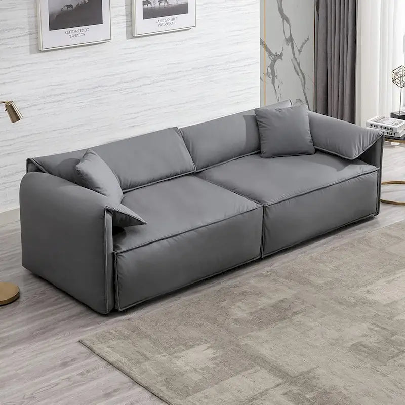 Divano a quattro posti imbottito Mixoy Widened con seduta profonda, divano minimalista in stile italiano da 97 pollici con bracciolo a orecchio di elefante, cuscino decorativo