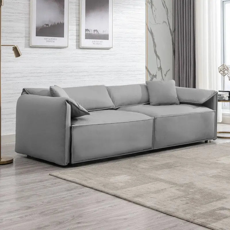 Divano a quattro posti imbottito Mixoy Widened con seduta profonda, divano minimalista in stile italiano da 97 pollici con bracciolo a orecchio di elefante, cuscino decorativo