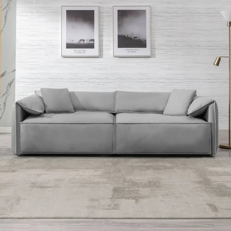 Divano a quattro posti imbottito Mixoy Widened con seduta profonda, divano minimalista in stile italiano da 97 pollici con bracciolo a orecchio di elefante, cuscino decorativo