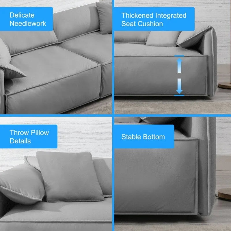 Divano a quattro posti imbottito Mixoy Widened con seduta profonda, divano minimalista in stile italiano da 97 pollici con bracciolo a orecchio di elefante, cuscino decorativo