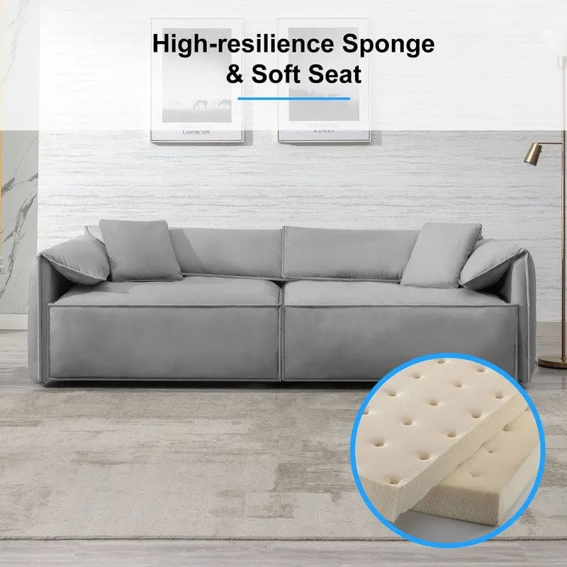 Divano a quattro posti imbottito Mixoy Widened con seduta profonda, divano minimalista in stile italiano da 97 pollici con bracciolo a orecchio di elefante, cuscino decorativo