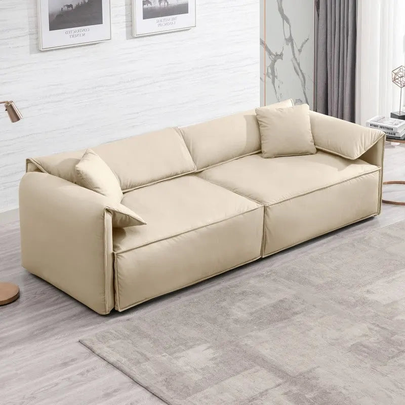 Divano a quattro posti imbottito Mixoy Widened con seduta profonda, divano minimalista in stile italiano da 97 pollici con bracciolo a orecchio di elefante, cuscino decorativo