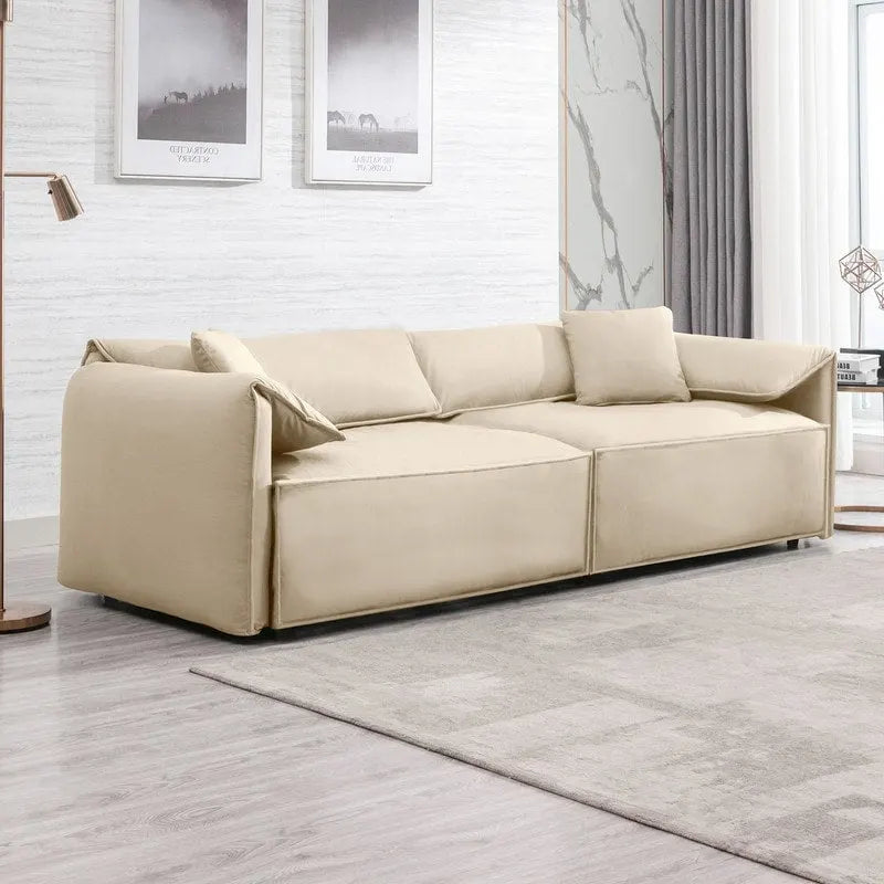 Divano a quattro posti imbottito Mixoy Widened con seduta profonda, divano minimalista in stile italiano da 97 pollici con bracciolo a orecchio di elefante, cuscino decorativo