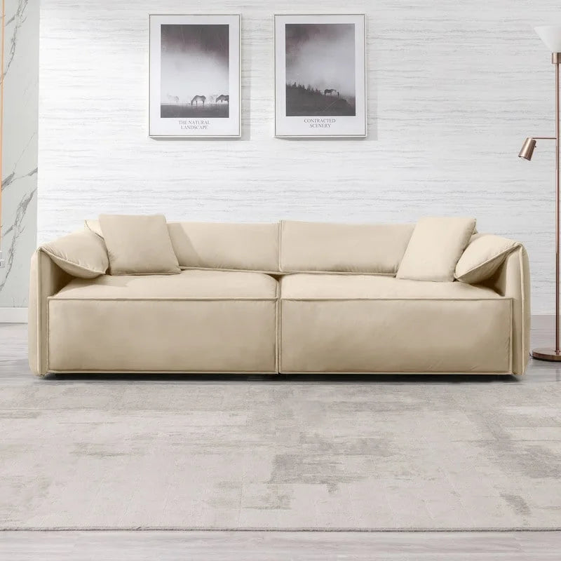 Divano a quattro posti imbottito Mixoy Widened con seduta profonda, divano minimalista in stile italiano da 97 pollici con bracciolo a orecchio di elefante, cuscino decorativo