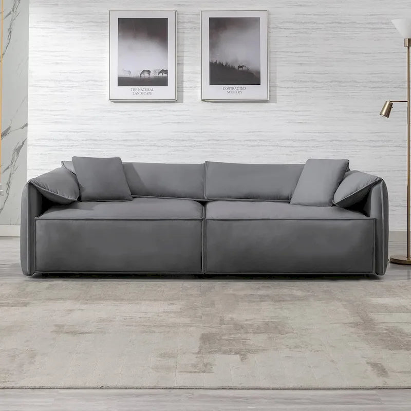 Divano a quattro posti imbottito Mixoy Widened con seduta profonda, divano minimalista in stile italiano da 97 pollici con bracciolo a orecchio di elefante, cuscino decorativo