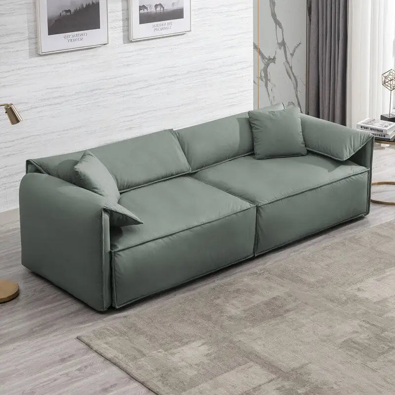 Divano a quattro posti imbottito Mixoy Widened con seduta profonda, divano minimalista in stile italiano da 97 pollici con bracciolo a orecchio di elefante, cuscino decorativo