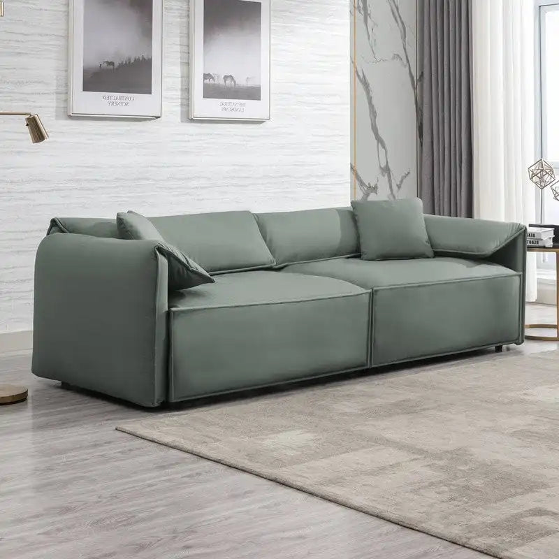 Divano a quattro posti imbottito Mixoy Widened con seduta profonda, divano minimalista in stile italiano da 97 pollici con bracciolo a orecchio di elefante, cuscino decorativo