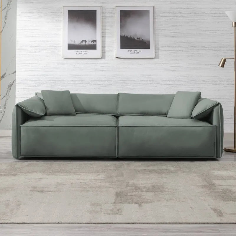 Divano a quattro posti imbottito Mixoy Widened con seduta profonda, divano minimalista in stile italiano da 97 pollici con bracciolo a orecchio di elefante, cuscino decorativo