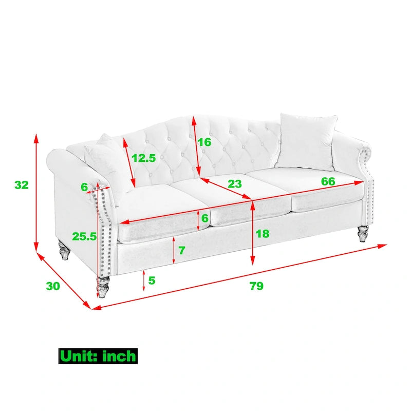 [Video] 79 Chesterfield Sofa Black Velvet for Living Room, 3 Seater Sofa Tufted Couch with Rolled Arms and Nailhead for Living