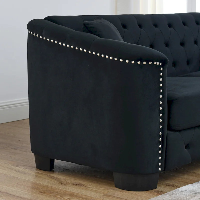 77-Inch Modern Chesterfield Velvet Sofa, 3-Seater Sofa, Upholstered Tufted Backrests with Nailhead Arms and 2 Cushions for Livin