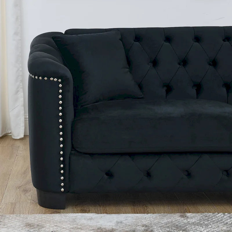 77-Inch Modern Chesterfield Velvet Sofa, 3-Seater Sofa, Upholstered Tufted Backrests with Nailhead Arms and 2 Cushions for Livin