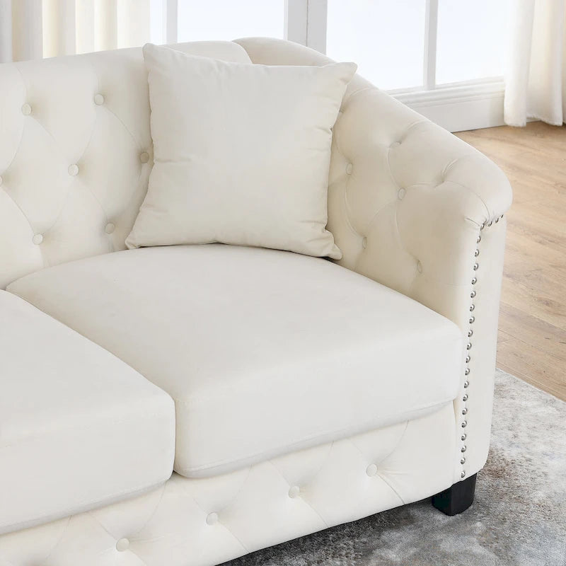 77-Inch Modern Chesterfield Velvet Sofa, 3-Seater Sofa, Upholstered Tufted Backrests with Nailhead Arms and 2 Cushions for Livin