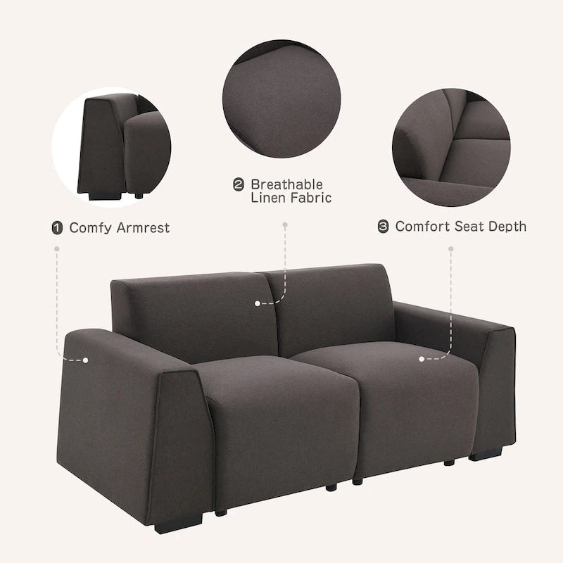[VIDEO fornito] [Novità] Divano moderno in tessuto di lino 71*35.5, elegante e minimalista, divano a 2-3 posti, facile da installare, squisito divanetto