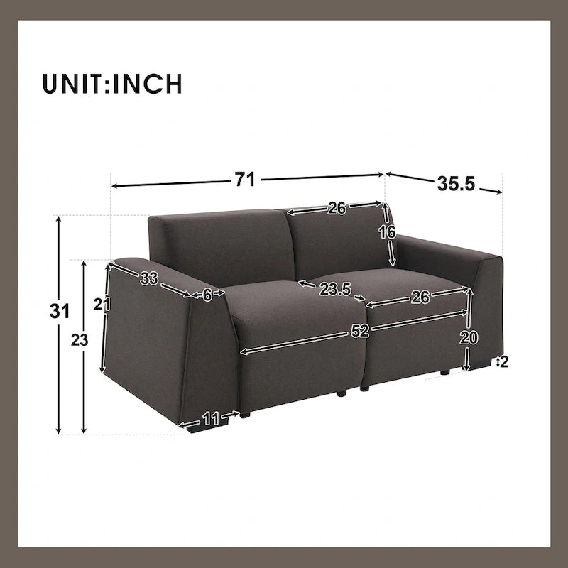 [VIDEO fornito] [Novità] Divano moderno in tessuto di lino 71*35.5, elegante e minimalista, divano a 2-3 posti, facile da installare, squisito divanetto