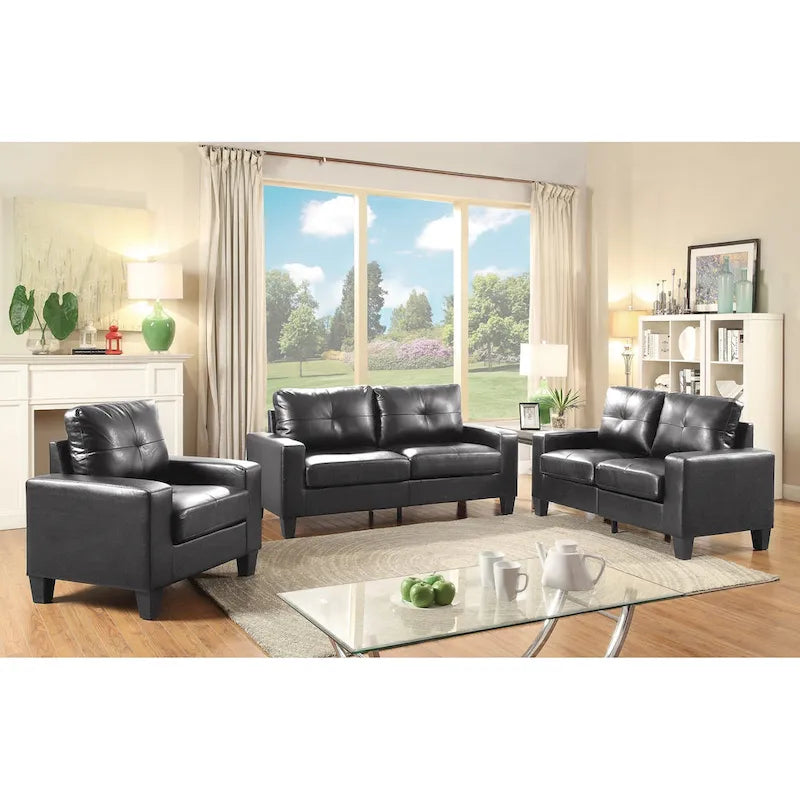 Divano lineare Newbury in similpelle con braccioli svasati - 32L x 71W x 36H