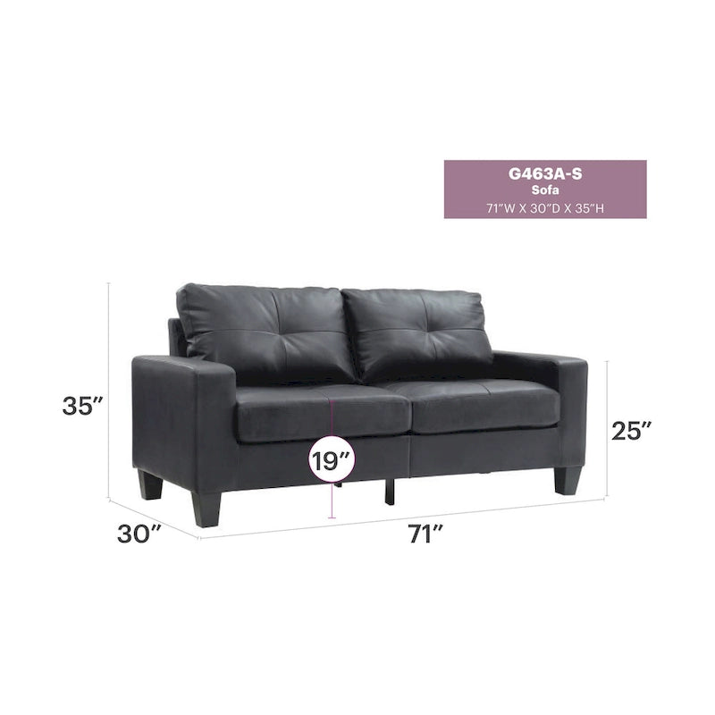 Divano lineare Newbury in similpelle con braccioli svasati - 32L x 71W x 36H