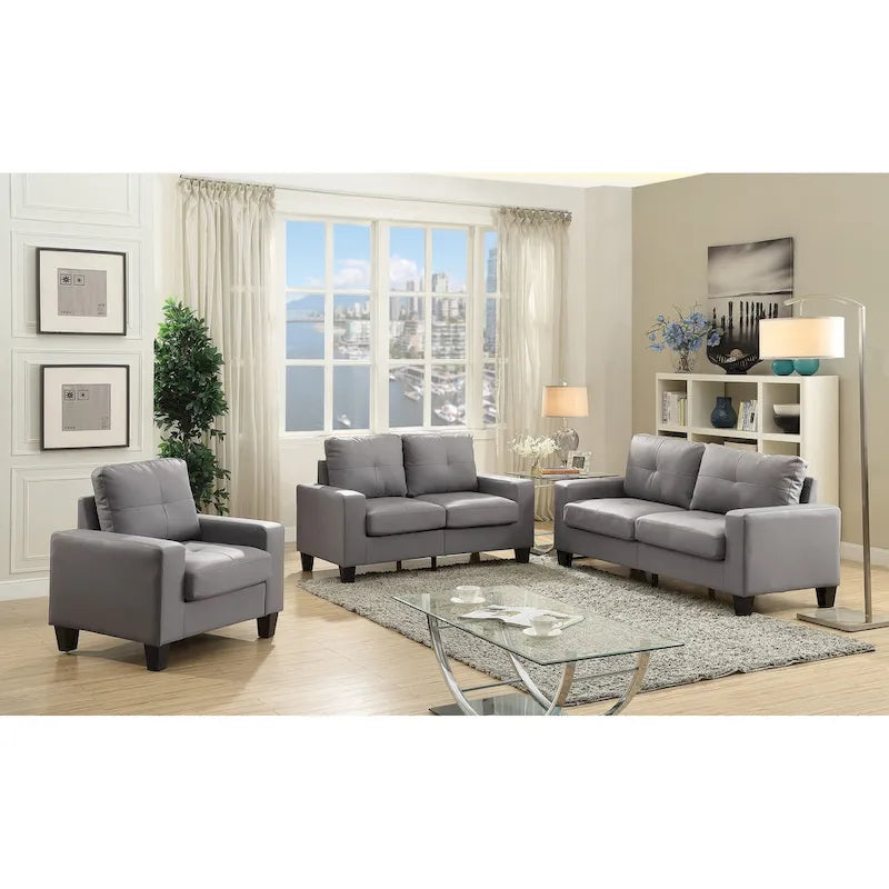 Divano lineare Newbury in similpelle con braccioli svasati - 32L x 71W x 36H