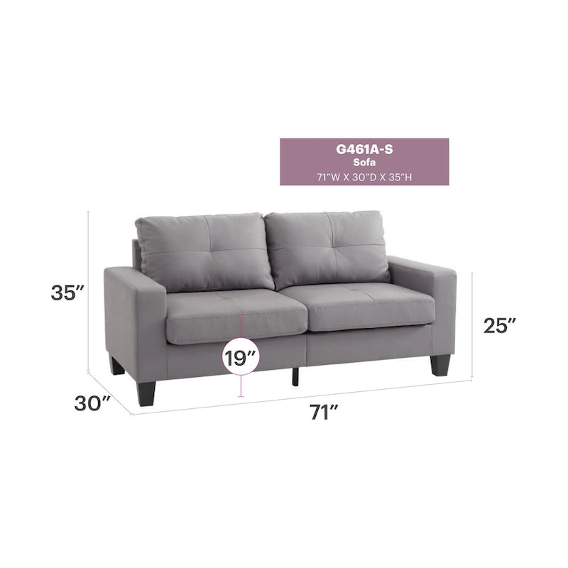 Divano lineare Newbury in similpelle con braccioli svasati - 32L x 71W x 36H