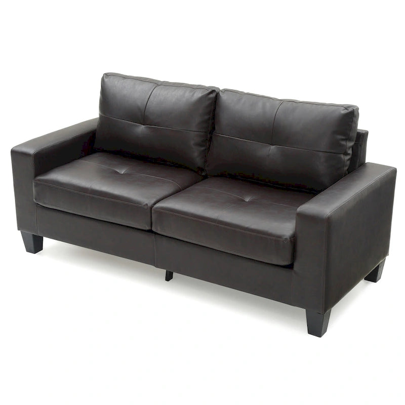 Divano lineare Newbury in similpelle con braccioli svasati - 32L x 71W x 36H