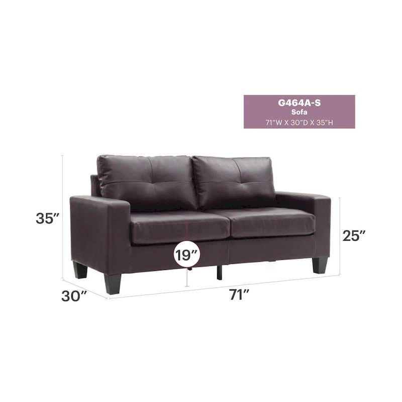 Divano lineare Newbury in similpelle con braccioli svasati - 32L x 71W x 36H