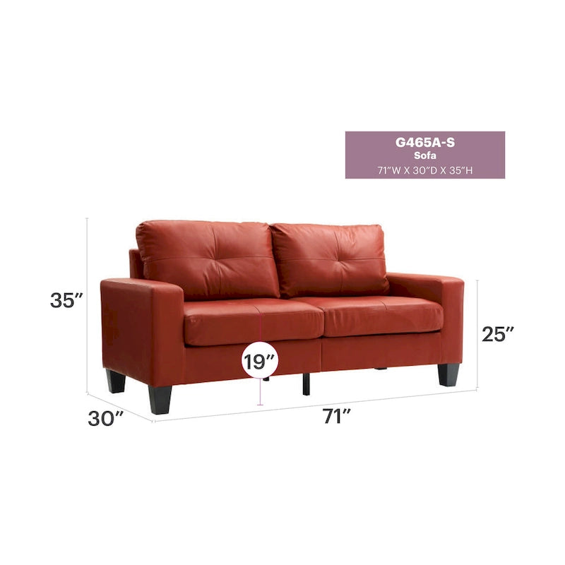 Divano lineare Newbury in similpelle con braccioli svasati - 32L x 71W x 36H