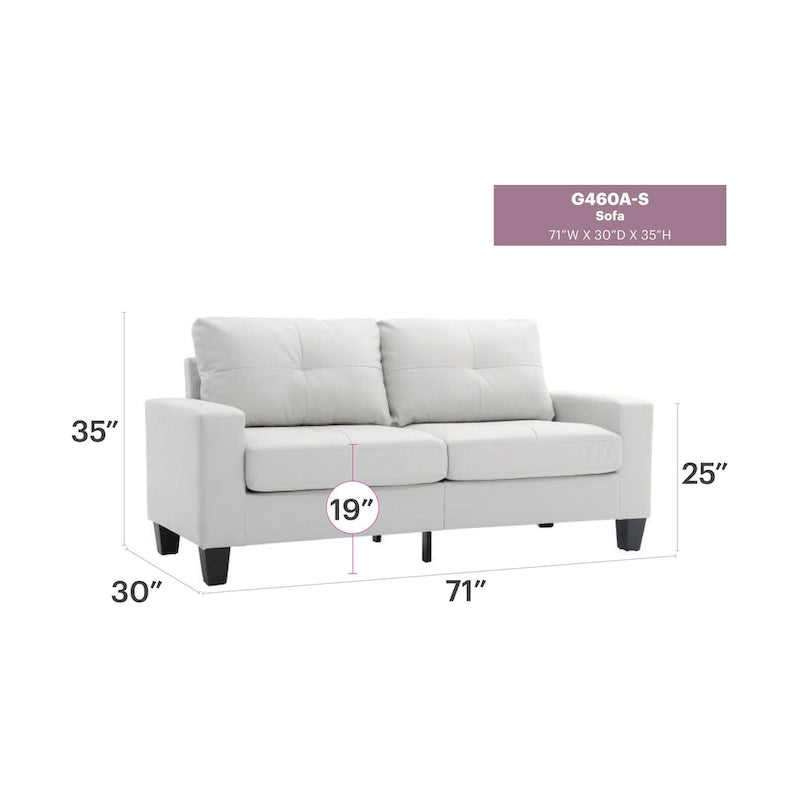 Divano lineare Newbury in similpelle con braccioli svasati - 32L x 71W x 36H