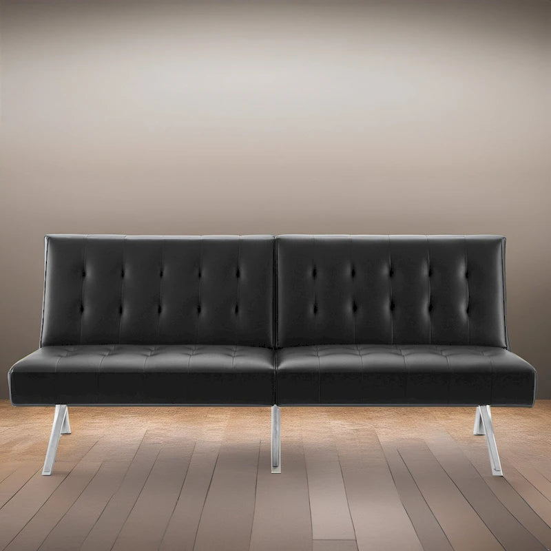 Tufted Mid-Century Modern Split Back Futon Sofa Couch Bed with Chrome Legs